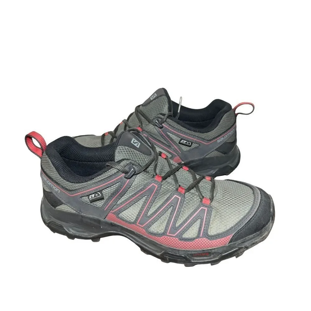 Salomon hiking Gray and Red Athletic Shoes size 8